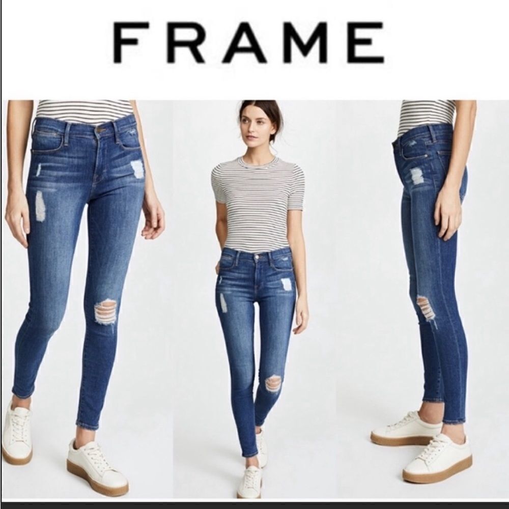EUC WOMEN’S FRAME DENIM SIZE 27 LE SKINNY DE JEANNE HILLTOP DISTRESSED JEANS